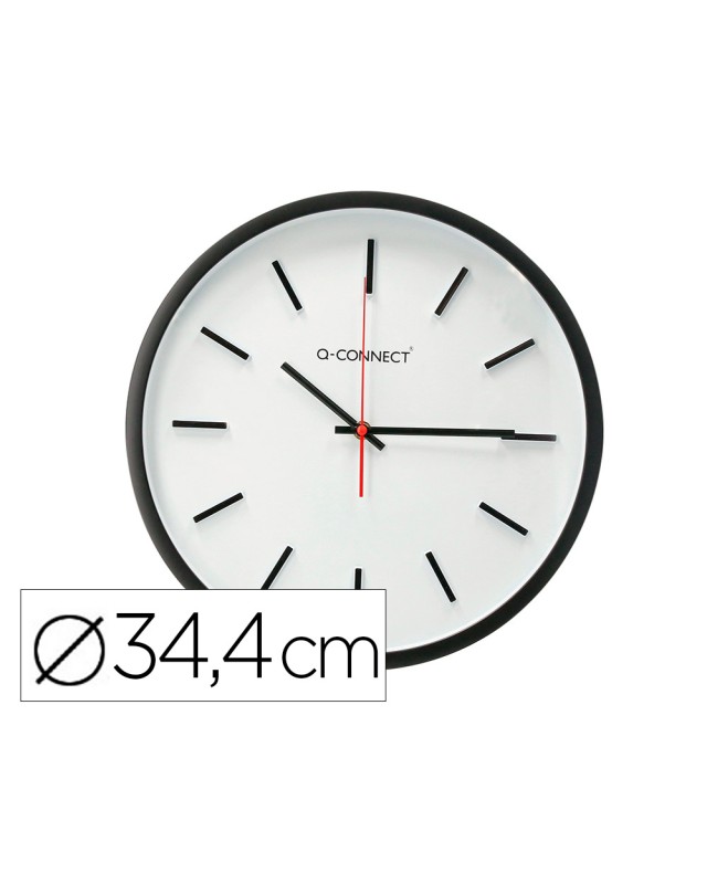 Reloj q-connect de pared de plastico redondo 34,4 cm movimiento silencioso color negro