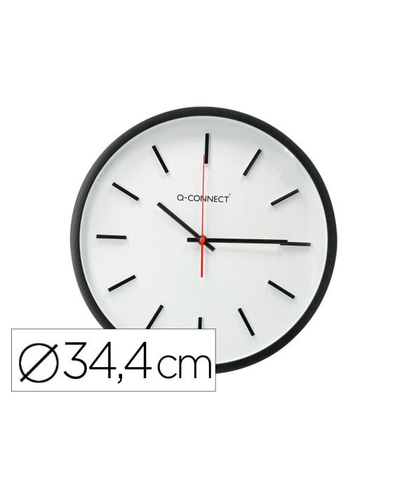 Reloj q-connect de pared de plastico redondo 34,4 cm movimiento silencioso color negro