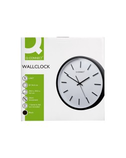 Reloj q-connect de pared de plastico redondo 34,4 cm movimiento silencioso color negro