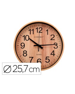 Reloj q-connect de pared de plastico redondo 25,7 cm movimiento silencioso color madera natural