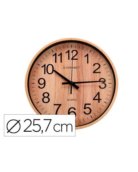 Reloj q-connect de pared de plastico redondo 25,7 cm movimiento silencioso color madera natural