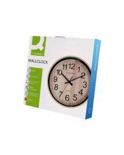 Reloj q-connect de pared de plastico redondo 25,7 cm movimiento silencioso color madera natural