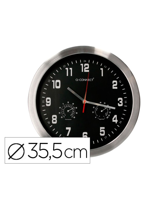 Reloj q-connect de pared metalico redondo 35,5 cm movimiento silencioso color cromado con esfera negra