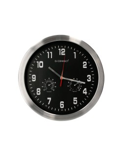 Reloj q-connect de pared metalico redondo 35,5 cm movimiento silencioso color cromado con esfera negra