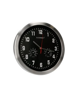 Reloj q-connect de pared metalico redondo 35,5 cm movimiento silencioso color cromado con esfera negra