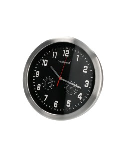 Reloj q-connect de pared metalico redondo 35,5 cm movimiento silencioso color cromado con esfera negra