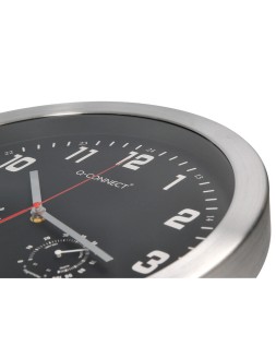 Reloj q-connect de pared metalico redondo 35,5 cm movimiento silencioso color cromado con esfera negra