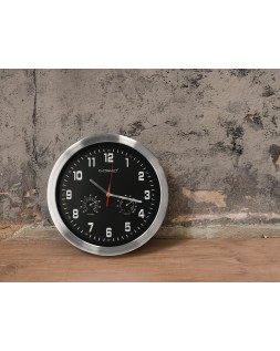 Reloj q-connect de pared metalico redondo 35,5 cm movimiento silencioso color cromado con esfera negra