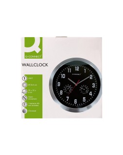 Reloj q-connect de pared metalico redondo 35,5 cm movimiento silencioso color cromado con esfera negra