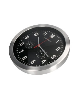 Reloj q-connect de pared metalico redondo 35,5 cm movimiento silencioso color cromado con esfera negra