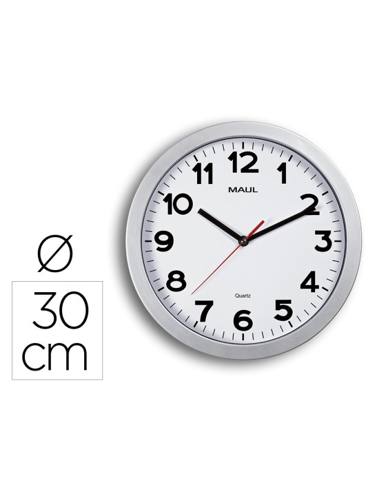 Reloj maul step de pared redondo 30 cm diametro electrico color plata
