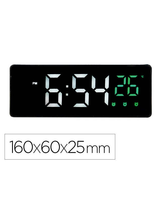 Reloj q-connect sobremesa digital con temperatura 3 alarmas control de voz 160x60x25mm