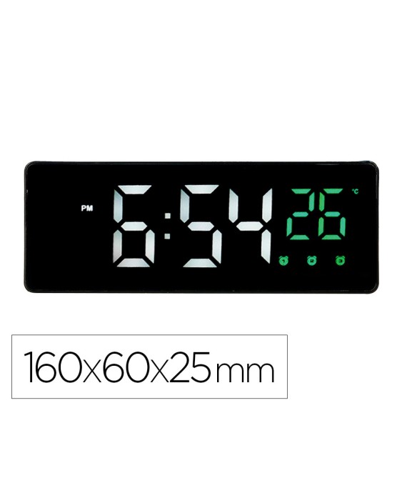 Reloj q-connect sobremesa digital con temperatura 3 alarmas control de voz 160x60x25mm
