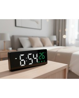 Reloj q-connect sobremesa digital con temperatura 3 alarmas control de voz 160x60x25mm