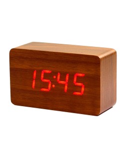 Reloj q-connect sobremesa digital acabado madera luz roja 100x40x60mm