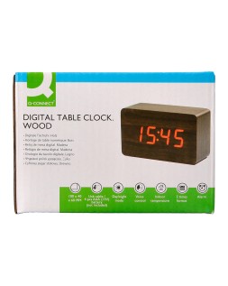 Reloj q-connect sobremesa digital acabado madera luz roja 100x40x60mm