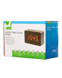 Reloj q-connect sobremesa digital acabado madera luz roja 100x40x60mm