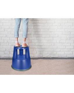 Taburete q-connect ruedas retractiles tres ruedas dos niveles color azul