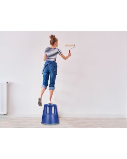 Taburete q-connect ruedas retractiles tres ruedas dos niveles color azul