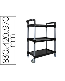 Carro de servicio multifuncional q-connect 3 estantes de polipropileno 830x420x970 mm