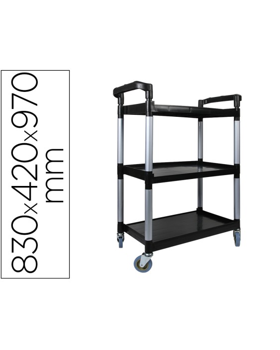 Carro de servicio multifuncional q-connect 3 estantes de polipropileno 830x420x970 mm