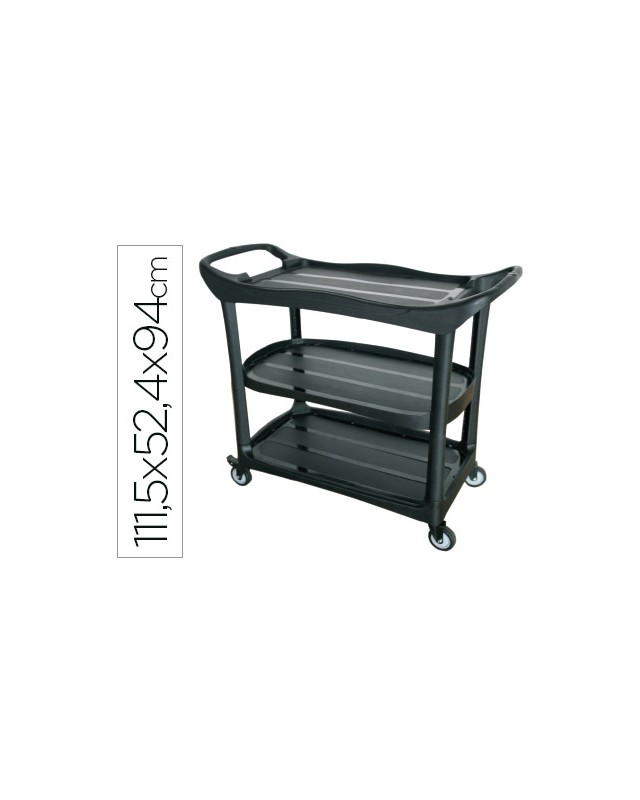 Carro de servicio multifuncional q-connect 3 estantes plastico 1115x524x940 mm