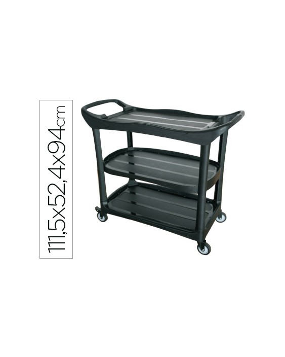Carro de servicio multifuncional q-connect 3 estantes plastico 1115x524x940 mm