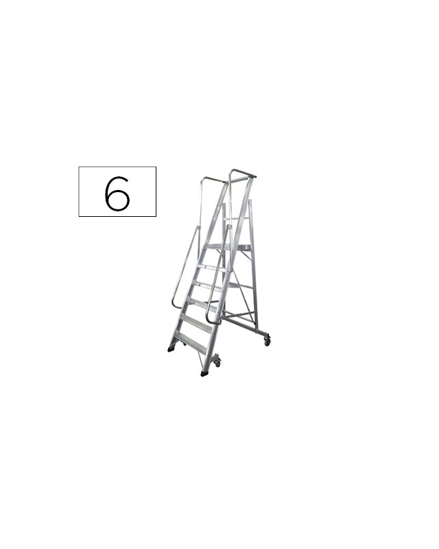 Escalera movil ktl de aluminio con plataforma y guardacuerpos plegable 6 peldaños serie 2xl-s