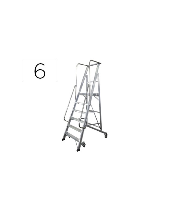 Escalera movil ktl de aluminio con plataforma y guardacuerpos plegable 6 peldaños serie 2xl-s