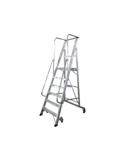 Escalera movil ktl de aluminio con plataforma y guardacuerpos plegable 6 peldaños serie 2xl-s