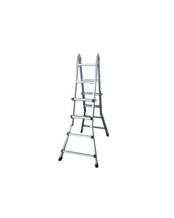 Escalera telescopica aluminio de 4+4 peldaños con tapa finalpvc antideslizante en131-4