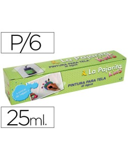 Pintura para tela la pajarita kids 25 ml caja de 6 unidades colores surtidos + pincel