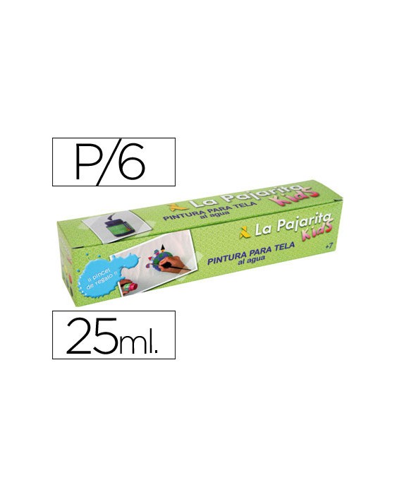 Pintura para tela la pajarita kids 25 ml caja de 6 unidades colores surtidos + pincel