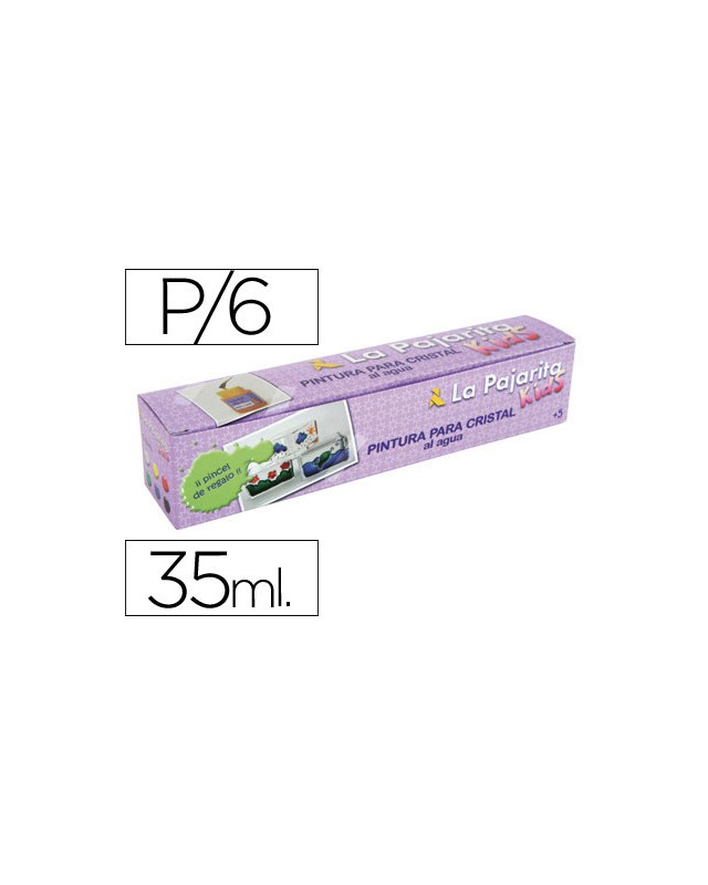 Pintura laca cristal la pajarita kids 35 ml caja de 6 unidades colores surtidos + pincel