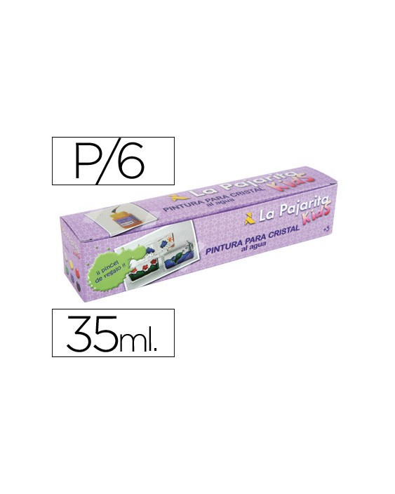 Pintura laca cristal la pajarita kids 35 ml caja de 6 unidades colores surtidos + pincel