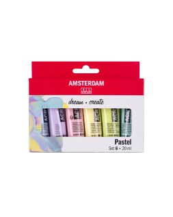 Pintura acrilica amsterdam 20 ml caja de 6 colores surtidos pastel