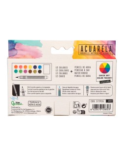 Acuarela liderpapel 12 colores con pincel de agua rellenable y esponja estuche de plastico