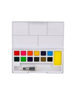Acuarela liderpapel 12 colores con pincel de agua rellenable y esponja estuche de plastico