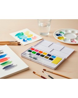 Acuarela liderpapel 12 colores con pincel de agua rellenable y esponja estuche de plastico