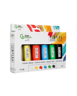 Tempera gouache liderpapel caja de 6 tubos de plastico de 75 ml colores surtidos