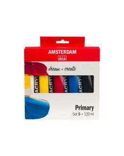 Pintura acrilica amsterdam bote 120 ml caja de 5 unidades colores basicos surtidos