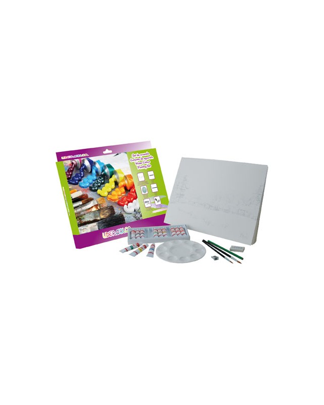 Set acuarela liderpapel contiene 10 laminas acuarela 27x38cm 1 paleta plast 12x12ml1 sacapunt 1 perfilador 1 goma