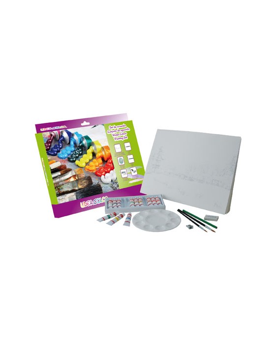 Set acuarela liderpapel contiene 10 laminas acuarela 27x38cm 1 paleta plast 12x12ml1 sacapunt 1 perfilador 1 goma