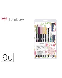 Set watercoloring tombow floral 9 piezas
