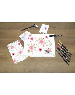 Set watercoloring tombow floral 9 piezas