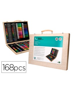 Estuche de pintura liderpapel madera 168 piezas maletin 39,3x30x4,8 cm