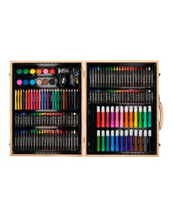 Estuche de pintura liderpapel madera 168 piezas maletin 39,3x30x4,8 cm