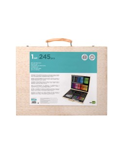 Estuche de pintura liderpapel madera 245 piezas maletin 49x36,6x4,5 cm