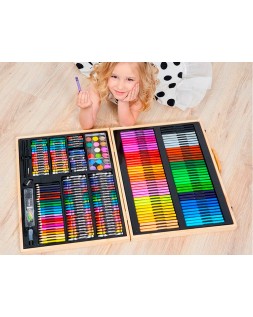 Estuche de pintura liderpapel madera 245 piezas maletin 49x36,6x4,5 cm