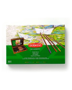 Estuche de pintura derwent academy madera lapices de colores 35 piezas